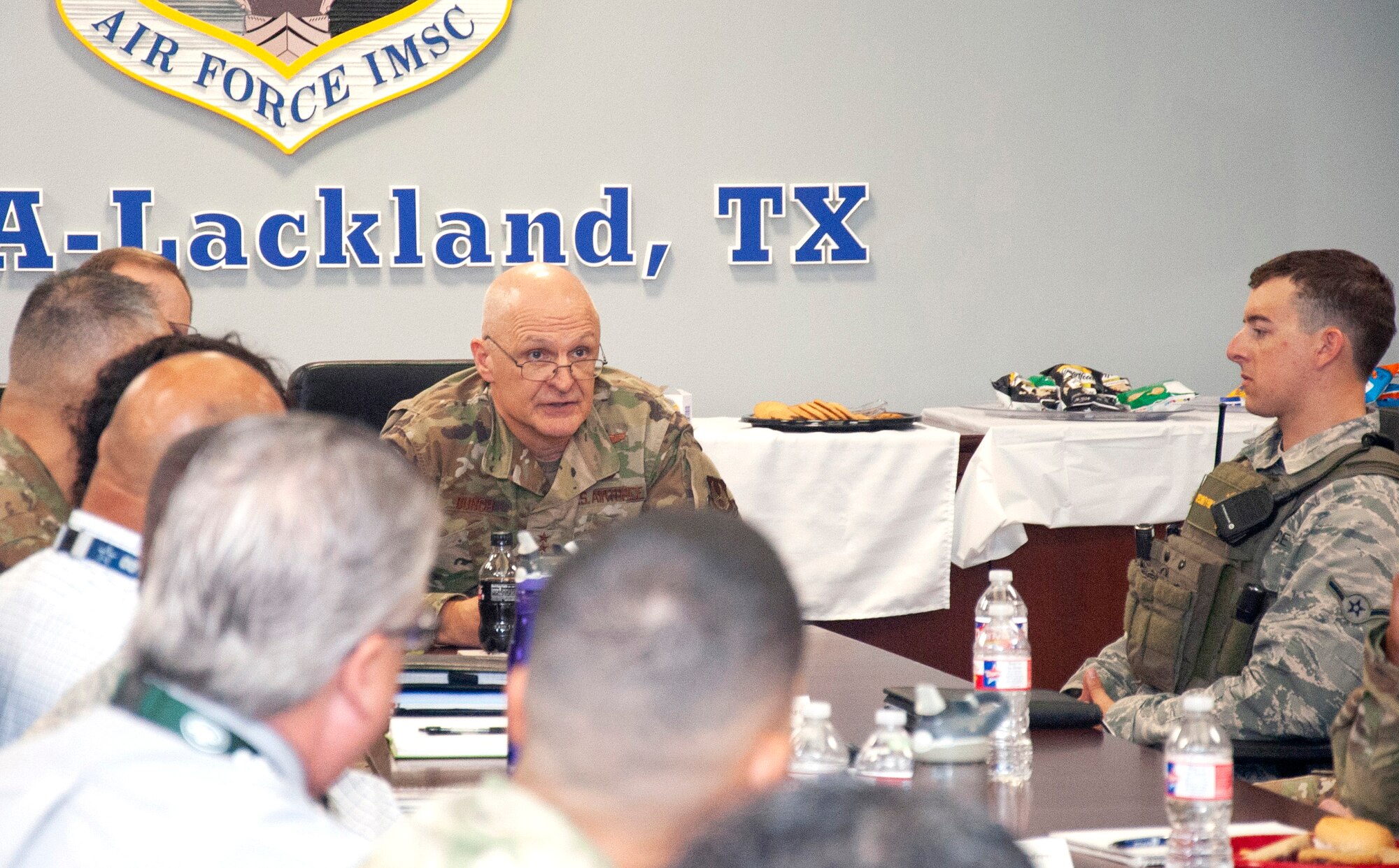 During his visit to Air Force Materiel Command units in San Antonio, AFMC Commander Gen. Arnold W. Bunch, Jr., held a mentoring lunch session with members of the command at Air Force Installation and Mission Support Center headquarters. (U.S. Air Force photo by Armando Perez)