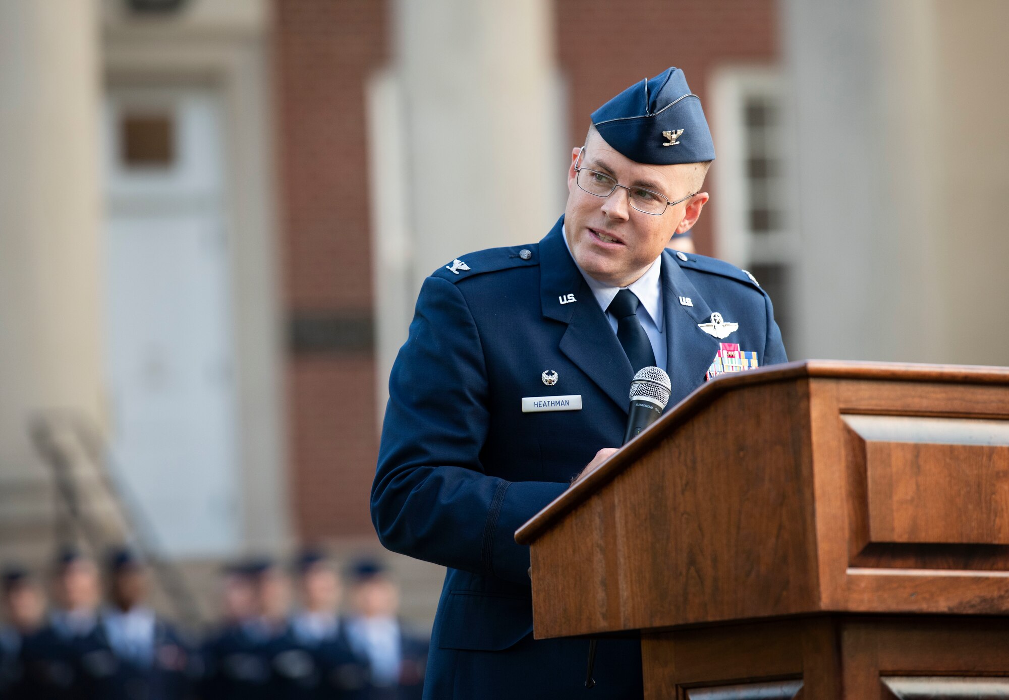 375th AMW commander gives speech