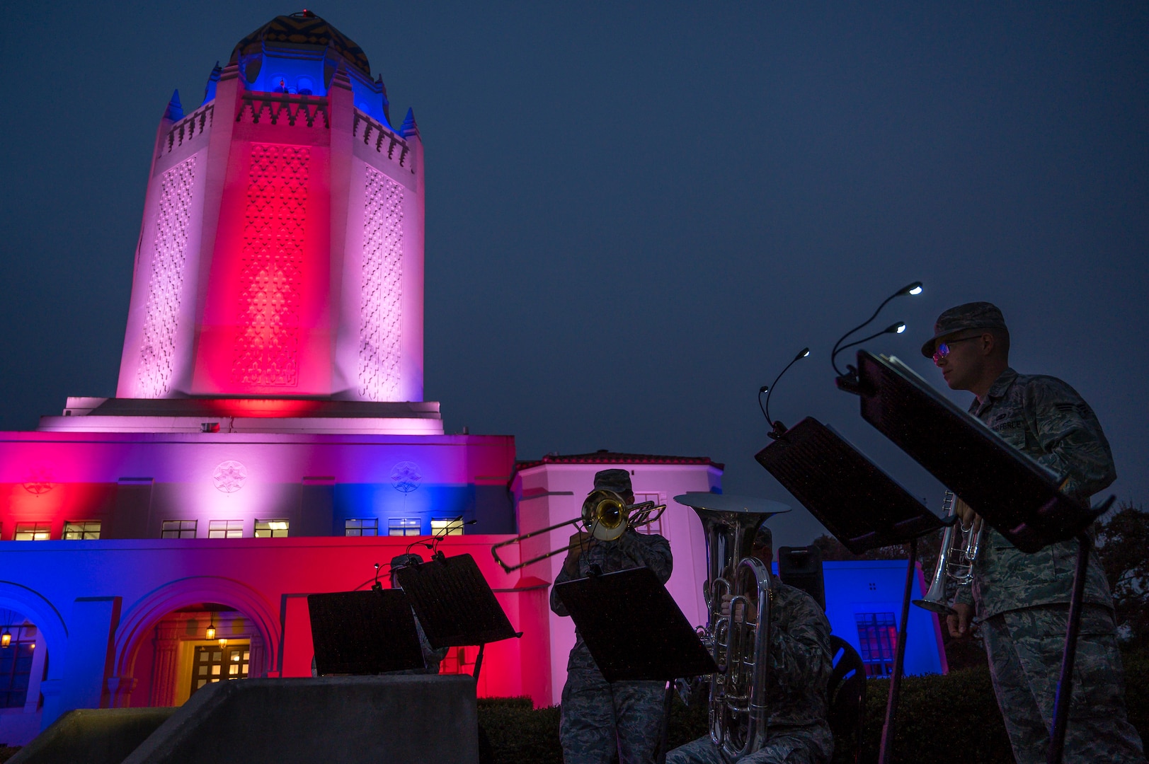 The Air Force Band of the West from Joint Base San Antonio-Lackland plays during a 9/11 remembrance ceremony Sept. 11 at Joint Base San Antonio-Randolph. The event honored those who lost their lives in New York City, Washington D.C. and Pennsylvania during terrorist attacks 18 years ago.