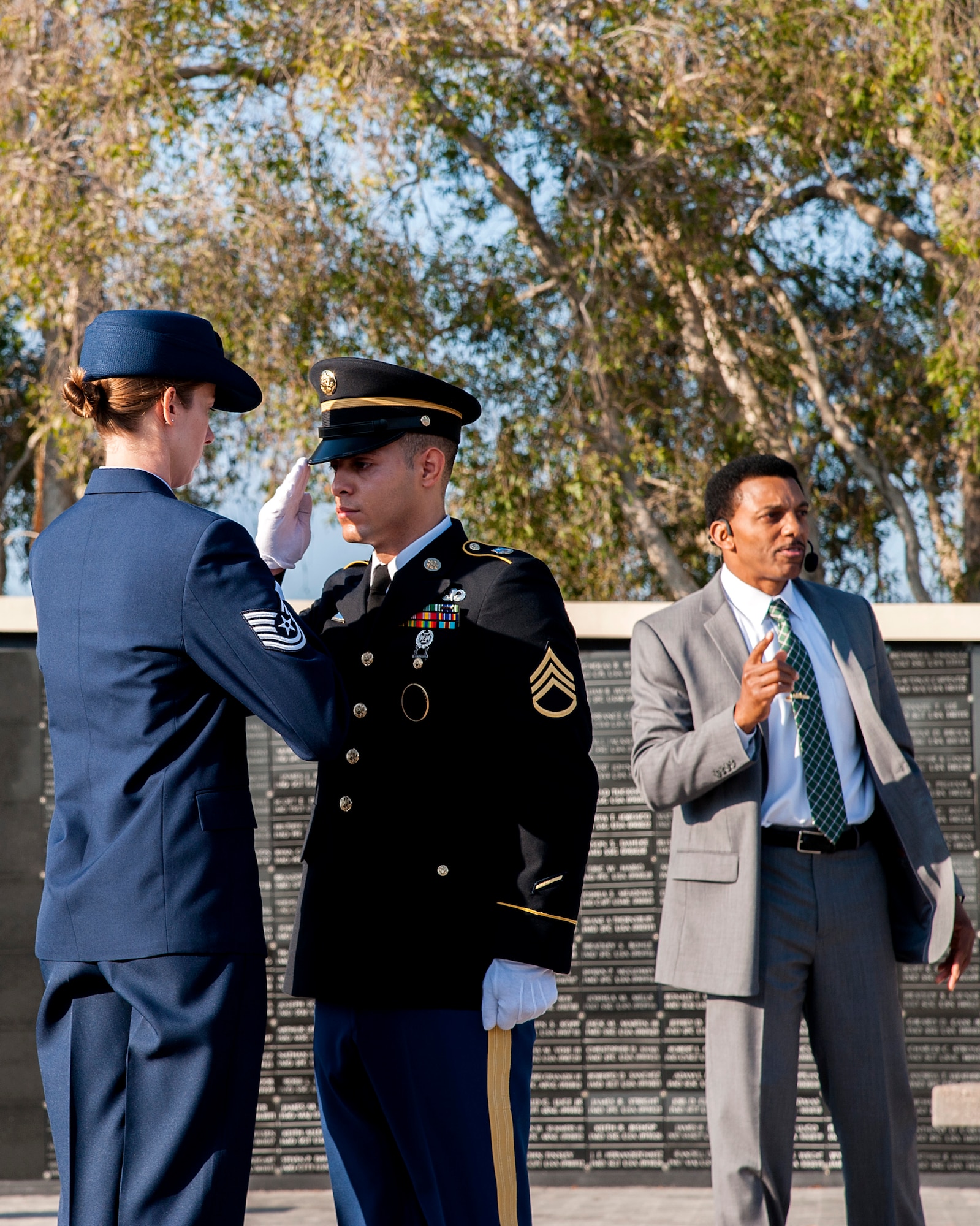 Service members from MacDill Air Force Base, Fla., fold a flag during a 9/11 memorial ceremony Sept. 11, 2019.