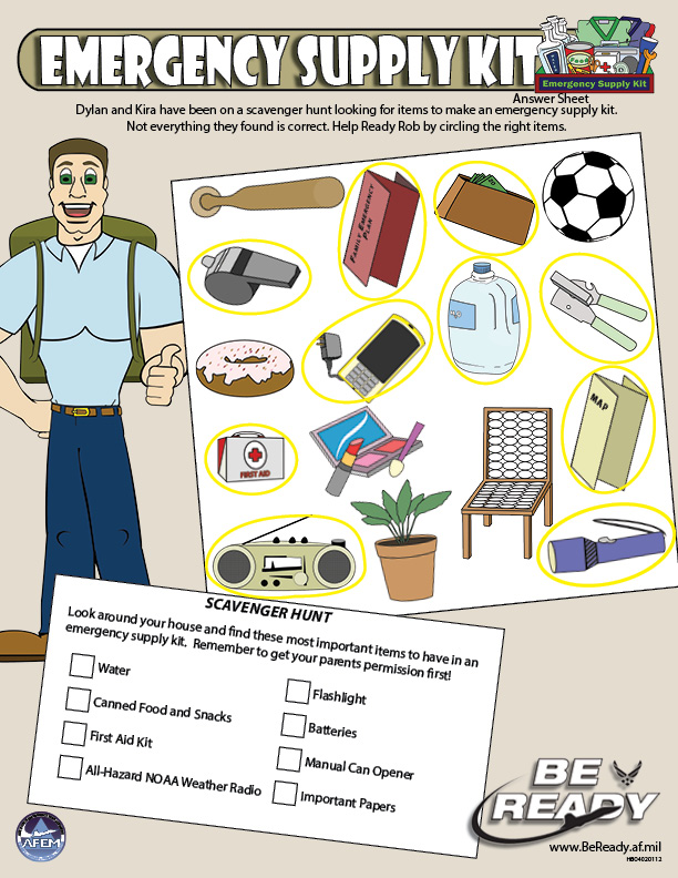 Answers to the Emergency Supply Kits Activity Sheet.