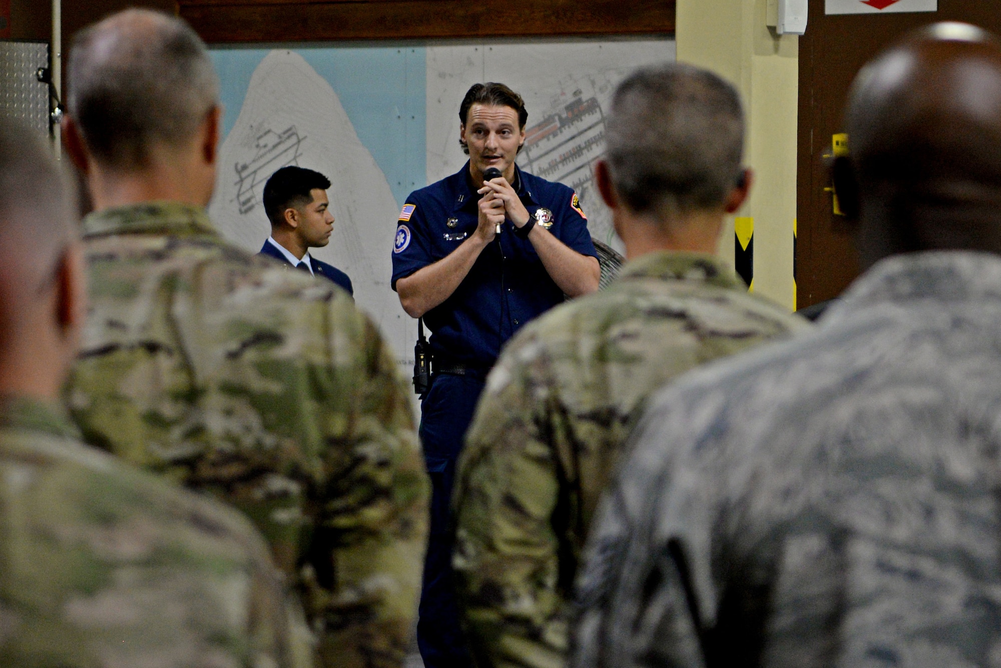 Members of Team Andersen attend a September 11 memorial ceremony on Andersen Air Force Base, Guam, Sept. 11, 2019.