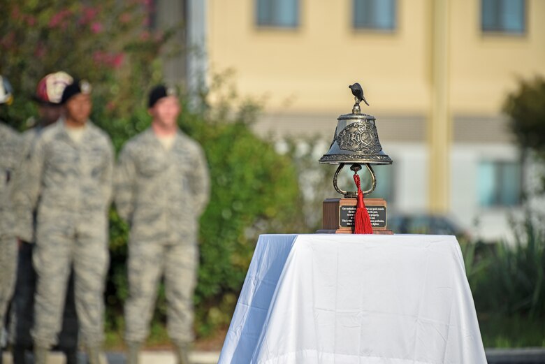 The 8th Fighter Wing held a September 11 Remembrance ceremony at Kunsan Air Base, Republic of Korea, Sept. 11, 2019. The ceremony was held in remembrance of the 2,977 people who lost their lives on Sept. 11, 2001, in New York City, Washington, D.C., and outside Shanksville, Pennsylvania. The ceremony included a ringing of a bell, F-16 Fighting Falcon flyover and flag folding and presentation. (U.S. Air Force photo by Staff Sgt. Mackenzie Mendez)