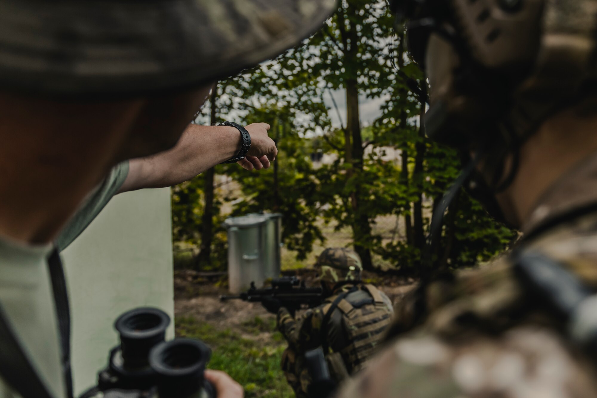 A Czech Republic Joint Terminal Attack Controller and U.S. Air Force Senior Airman Brandan Brown, 2nd Expeditionary Air Support Operations Squadron battalion TACP, search for the next opposing forces target to call for close air support during exercise Ample Strike 2019.