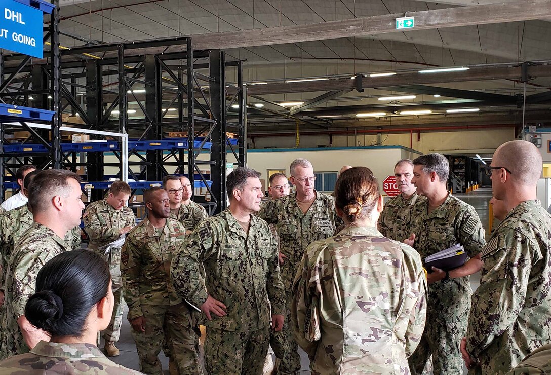 Navy Rear Adm. Stamatopoulos and Army Col. Krista Hoffman visit DLA Distribution 
Sigonella, Italy