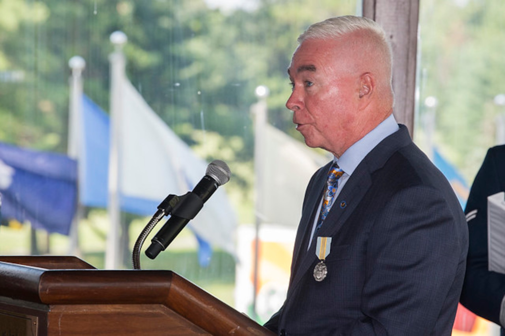 Air Force Vice Chief of Staff Gen. Stephen W. Wilson presides over a retirement ceremony in honor of Mike Thomas, the Joint Base Andrews golf course general manager, at JB Andrews, Md., July 12, 2019. (U.S. Air Force photo by Adrian Cadiz)