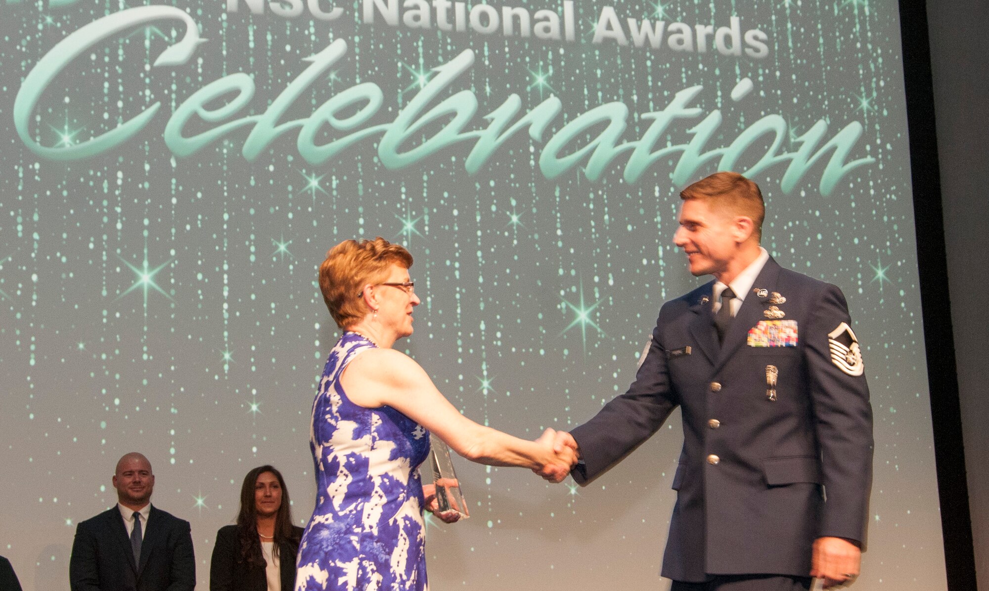On September 9, Lorraine Martin, National Safety Council president and CEO, presented the Rising Star of Safety award to Master Sgt. Jeremy Nixon, Headquarters Pacific Air Forces occupational safety manager, for his continued dedication to safety and contributions to the Air Force safety community.