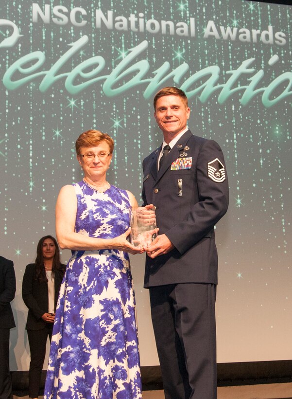 On September 9, Lorraine Martin, National Safety Council president and CEO, presented the Rising Star of Safety award to Master Sgt. Jeremy Nixon, Headquarters Pacific Air Forces occupational safety manager, for his continued dedication to safety and contributions to the Air Force safety community.