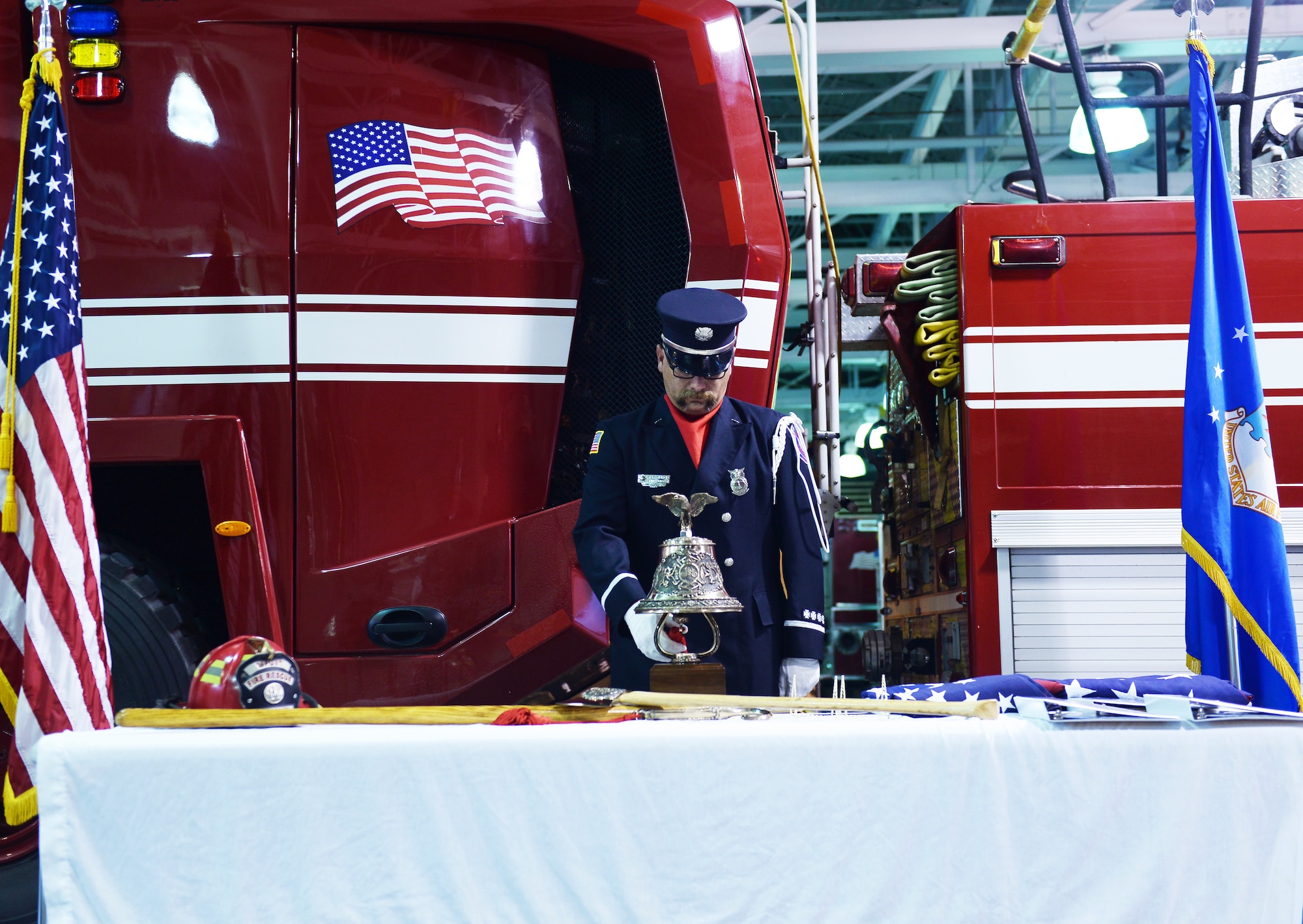 Firefighter strikes the four fives.