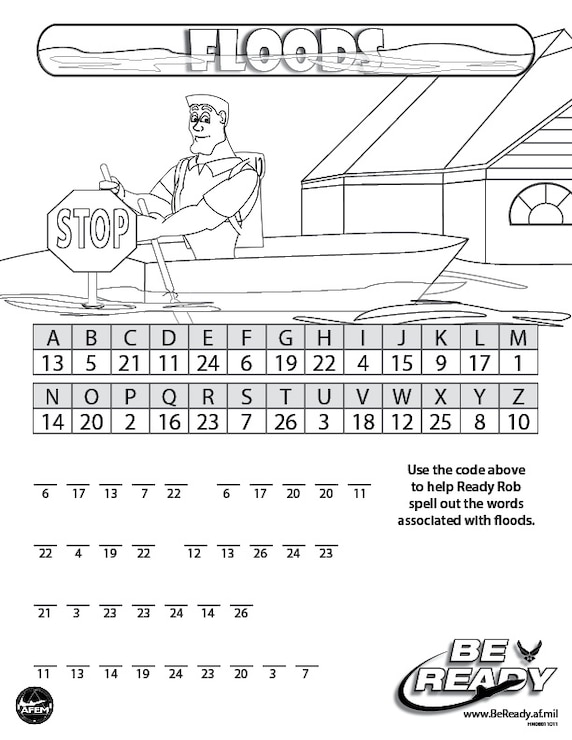 Activity Sheet Ages 4-7 on Floods for coloring