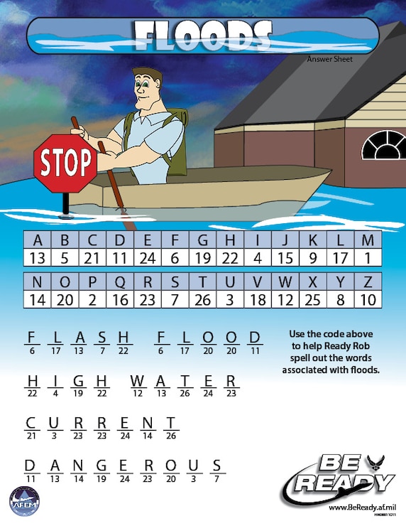 Answers Sheet to the Floods Kid Sheet ages 4-7