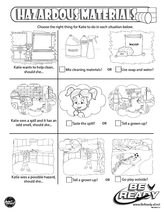 Activity Sheet Ages 4-7 on Hazardous Materials for coloring