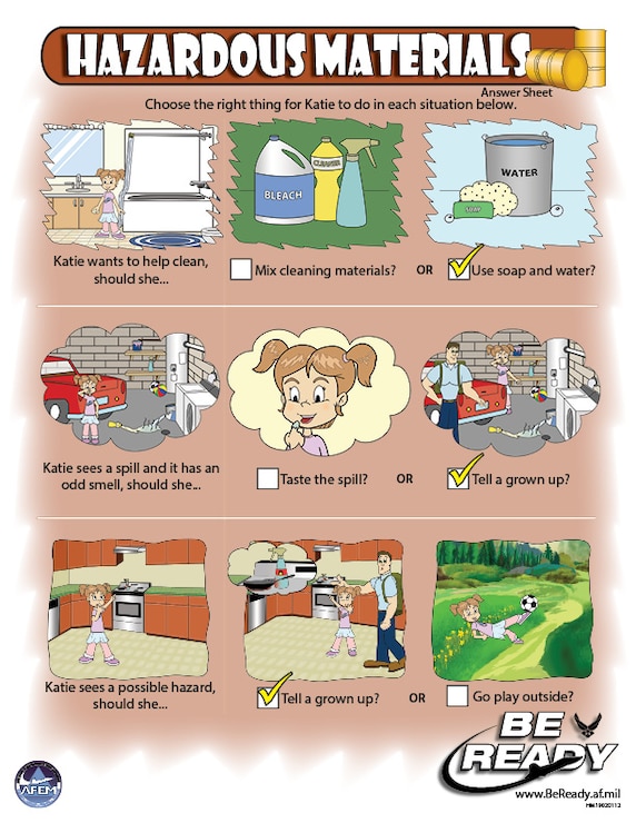 Answers Sheet to the Hazardous Materials Kid Sheet ages 4-7