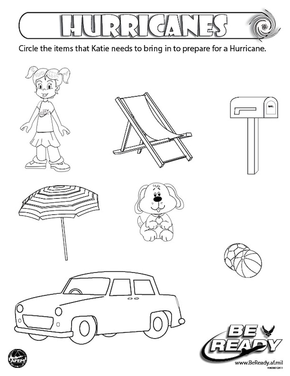 Activity Sheet Ages 4-7 on Hurricanes for coloring