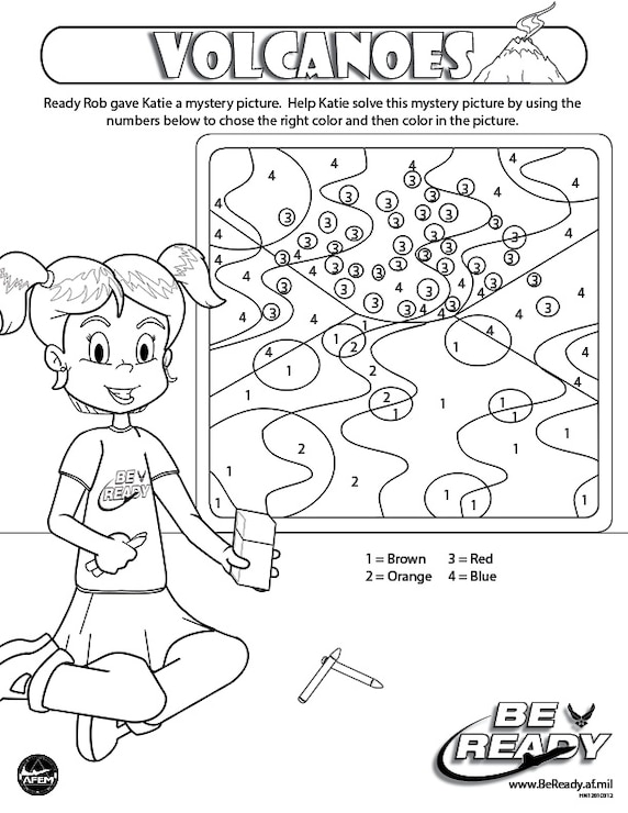 Activity Sheet Ages 4-7 on Volcanoes for coloring