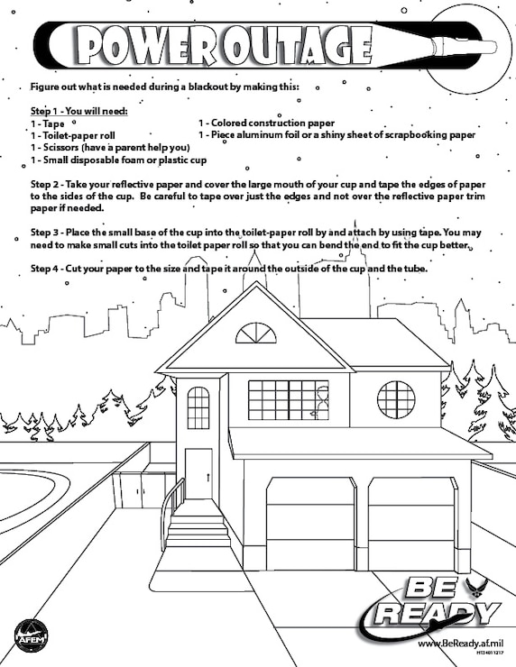 Activity Sheet ages 4-7 on Power Outage for coloring