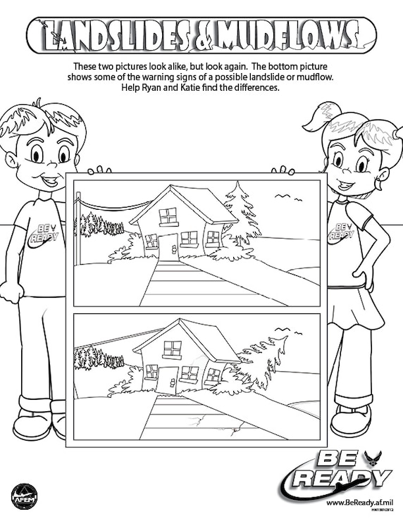 Activity Sheet Ages 4-7 on Landslide and Mudflows for coloring