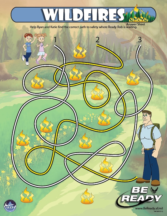 Answers Sheet to the Wildfires Kid Sheet ages 4-7