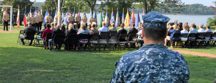 IMAGE: DAHLGREN. Va. (Sept. 11, 2019) – Navy chief petty officer selectees lead the observance ceremony to honor those killed in the 9/11 terrorist attacks. Naval Support Activity South Potomac (NSASP) leadership, Sailors, and first responders were among the government, contractor, and military personnel from commands located on NSASP who attended the event. This year marks the 18th anniversary of the attacks, which took the lives of 2,977 people in New York City; Washington, D.C.; and a field outside of Shanksville, Pennsylvania, as well as the lives of the innocent passengers and crew members on the hijacked planes.

“September 11 is a day of remembrance for the thousands of innocent Americans who lost their lives after four horrific plane hijackings that resulted in crashes into the World Trade Center, the Pentagon, and farmland near Somerset, Pennsylvania 18 years ago,” said Naval Surface Warfare Center Dahlgren Division (NSWCDD) Capt. Casey Plew and NSWCDD Technical Director John Fiore in an all hands email to their workforce. “As we remember that fateful day, let us also remember the courageous responses of first responder teams and the conviction of the entire nation to stand together to assist the victims and to support our military as they pursued Al Qaeda terrorists and brought them to justice.”