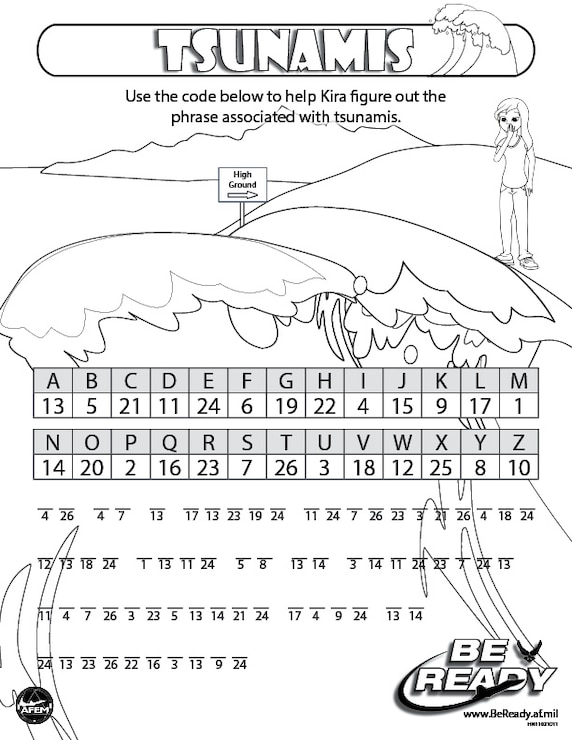 Activity Sheet on Tsunamis for Coloring Ages 8-12