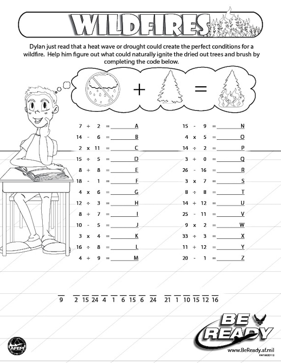 Activity Sheet on Wildfire for coloring Ages 8-12