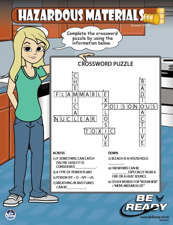 Answers Sheet to the Hazardous Materials Preteen Sheet for ages 8-12