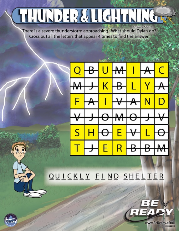 Answers Sheet to the Thunder and Lightning Preteen Sheet for ages 8-12