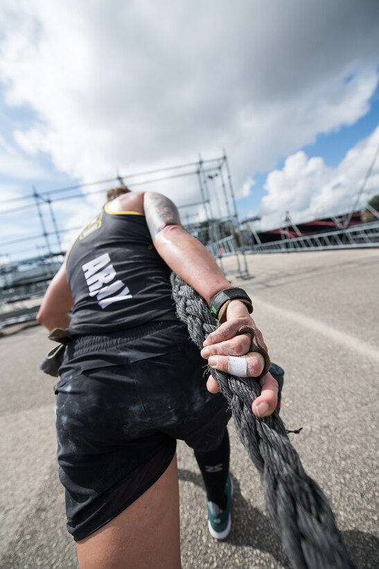 U.S. military members from the Air Force, Army, and Navy compete in the 2019 Air Force and Inter-Service Alpha Warrior Battles Sept. 12, 2019, at the Alpha Warrior Proving Grounds, Selma, Texas. The Air Force partnered with Alpha Warrior three years ago to deliver functional fitness training to Airmen and their families. (U.S. Air Force photo by Sarayuth Pinthong)
