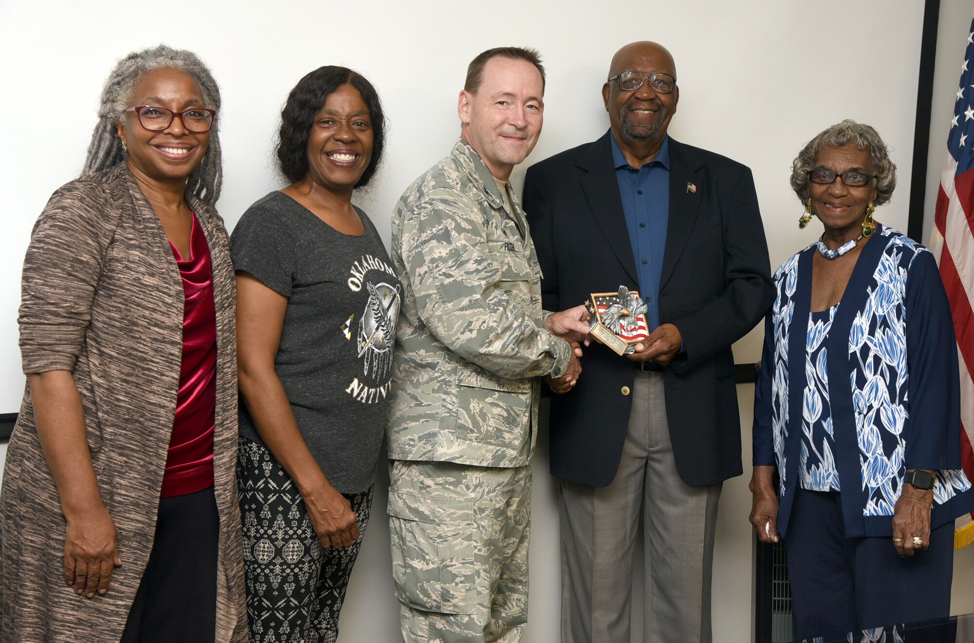 72ABW Commander presents award to Tinker Military Retiree Activities Volunteer of the Year to J.D. Miller.