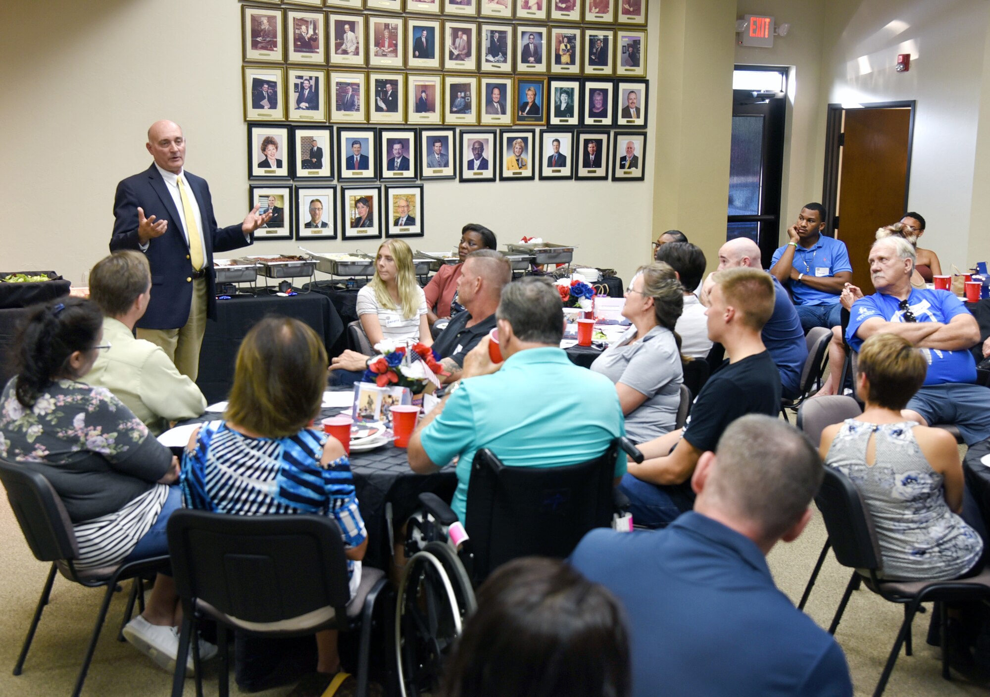 Dennis D'Angelo, director of the 448th Supply Chain Management Wing speaks to Home Away From Home members about leadership.