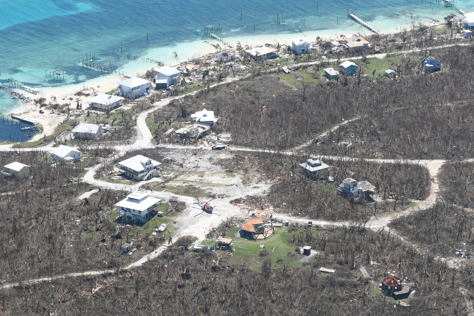 Ariel shot of damaged homes in the Bahamas.