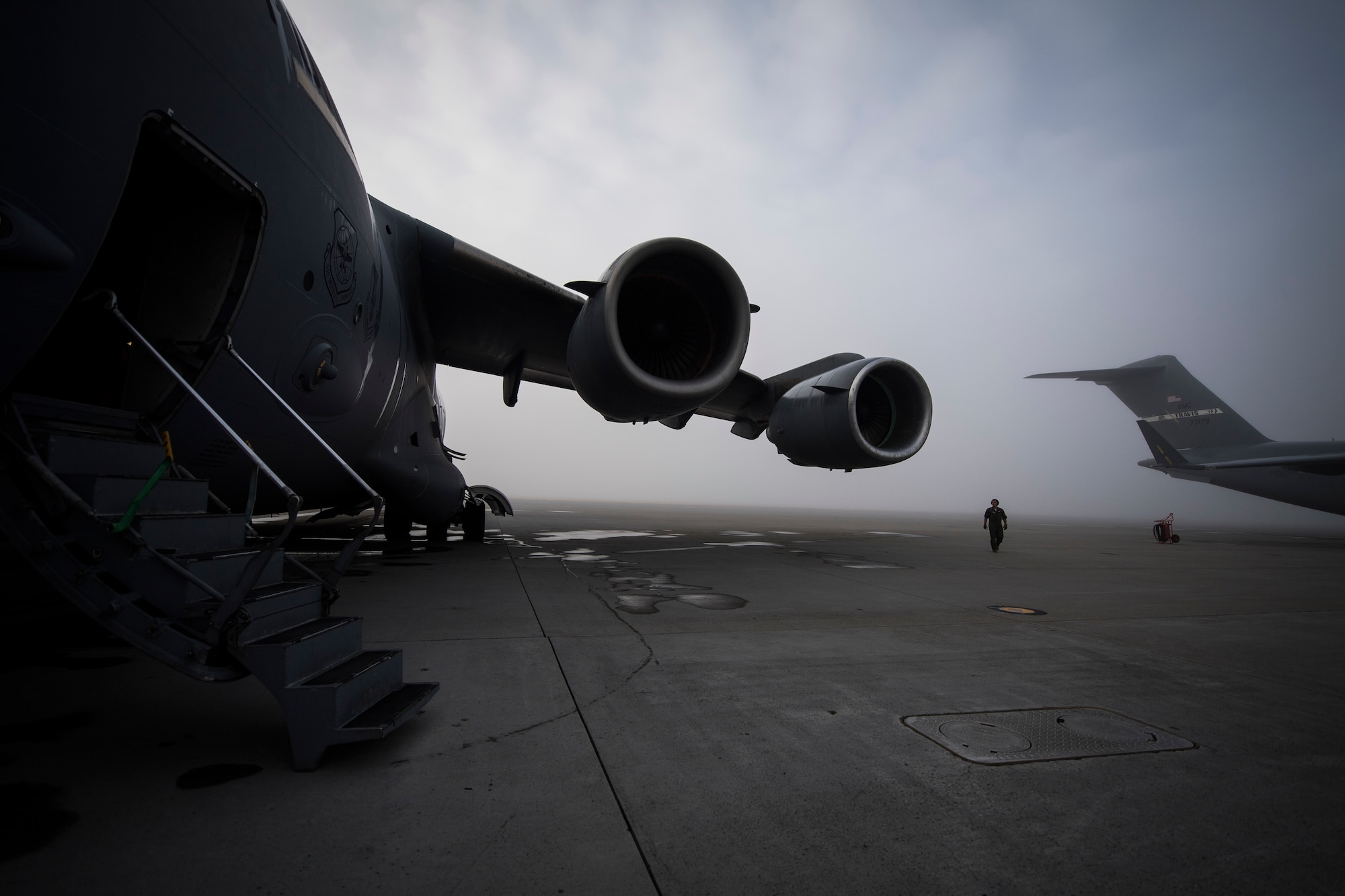 U.S. Air Force Capt. conducts a preflight walk-around