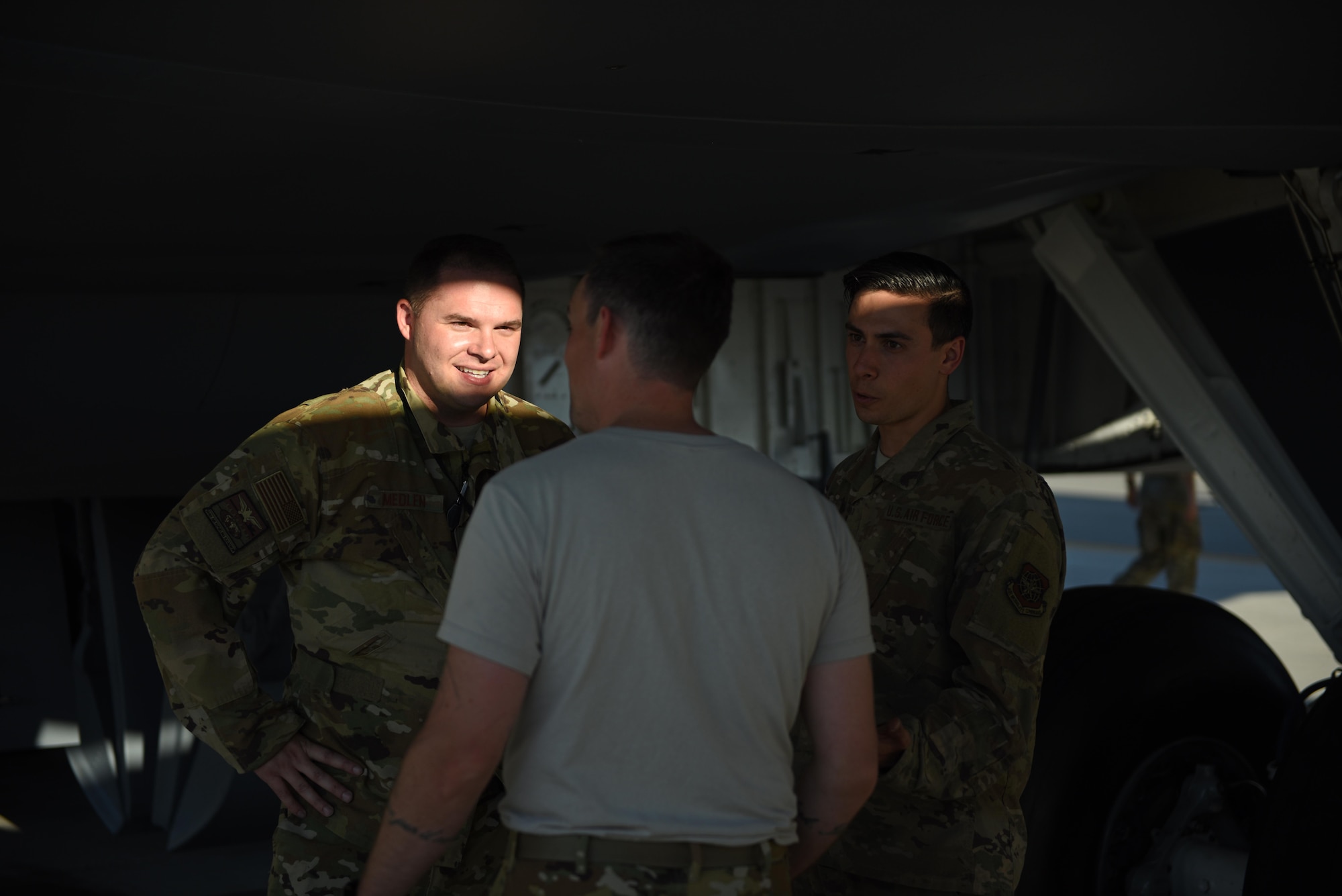 U.S. Air Force Capt. Justin Medlen, Operation Juniper Micron 384th Air Refueling Squadron aircraft commander, discusses mission details with aircrew and maintenance personnel at Fairchild Air Force Base, Washington, in preparation of supporting Operation Juniper Micron Sept. 2019. OJM is a counterterrorism operation stemming from a long-standing relationship between the U.S. and French governments dating back to 2013. (U.S. Air Force photo by Staff Sgt. Nick J. Daniello