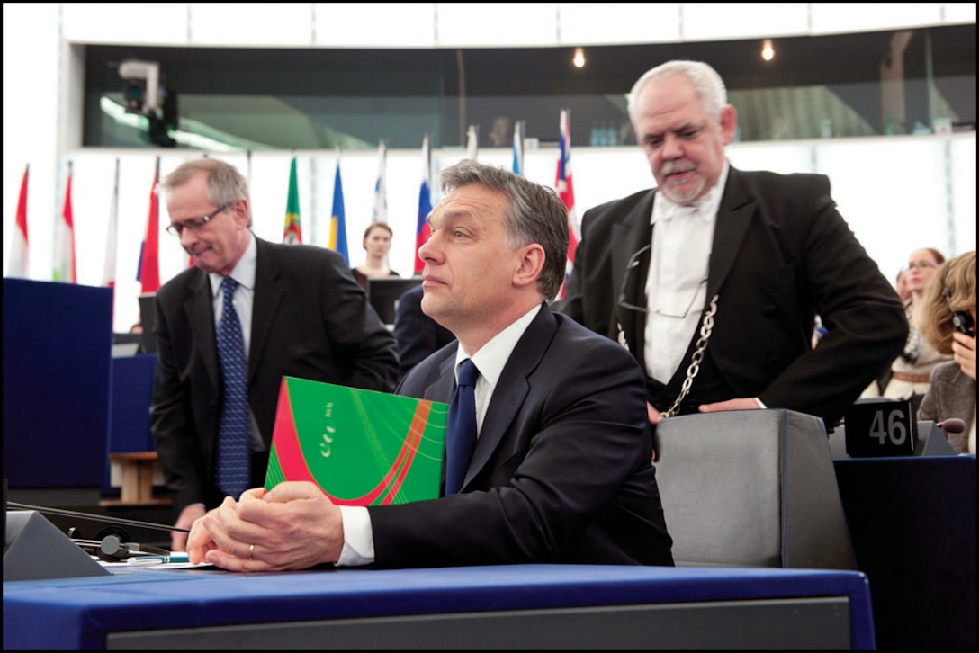 Viktor Orbán, the Prime Minister of Hungary, during a European parliament debate in 2012 on the political situation in Hungary. Passions ran high in the chamber 
as several political group leaders raised concerns not only over specific legal and constitutional provisions in Hungary, but also what they saw as a wider undermining of democratic values in that country. (© European Union 2012 EP/Pietro Naj-Olear)