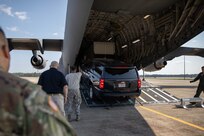 Members of Joint Task Force Civil Support (JTF-CS) load vehicles onto a Boeing C-17 Globemaster III as part of a command-wide mobility exercise. During the evolution, JTF-CS members loaded response vehicles onto a Boeing C-17 Globemaster III and flew to a nearby airport, simulating a response effort. The purpose of the exercise was to increase the command’s capability to safely and efficiently deploy during a catastrophic event. When directed, JTF-CS is ready to respond in 24 hours to provide command and control of 5,200 federal military forces located at more than 36 locations throughout the nation acting in support of civil authority response operations to save lives, prevent further injury, and provide critical support to enable community recover.