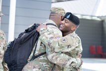 1st Sgt. Leon Bright, senior enlisted advisor, left, San Antonio Medical Recruiting Company, wishes Capt. Ryan Sanders, right outgoing commander, Houston Medical Recruiting Company, farewell during the Houston MRS change of command ceremony at Hermann Park Conservancy, Sept. 5.