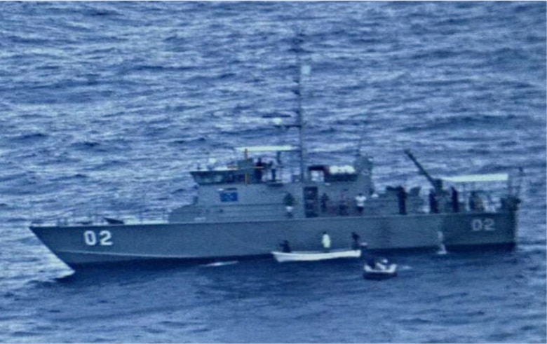 PACIFIC Ocean (September 14, 2019) A US Navy P-8A Poseidon aircraft from Patrol Squadron (VP) 5, the “Mad Foxes" located a vessel Sep. 14 that had been missing nearly a week. The aircraft remained on station while a patrol craft from the Federated States of Micronesia was notified of the vessel's location and was able to take all seven passengers aboard unassisted. The passengers were transported to a hospital in Pohnpei. (Courtesy photo)