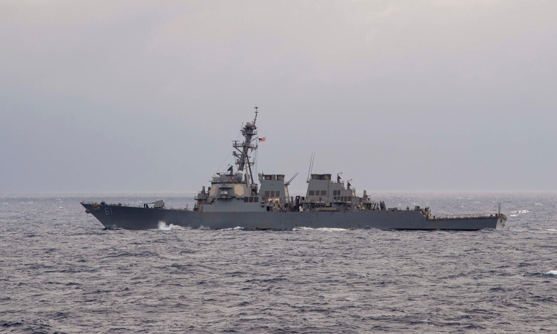 The Arleigh Burke-class guided-missile destroyer USS Ramage (DDG 61)
