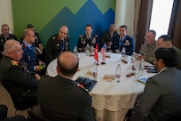Marine Corps Gen. Joe Dunford, chairman of the Joint Chiefs of Staff, meets with Turkish Army Gen. Yaşar Güler, Chief of the General Staff of the Republic of Turkey, for a bilateral meeting during a break in sessions at the North Atlantic Treaty Organization Military Committee Conference in Ljubljana, Slovenia, Sept. 14, 2019.