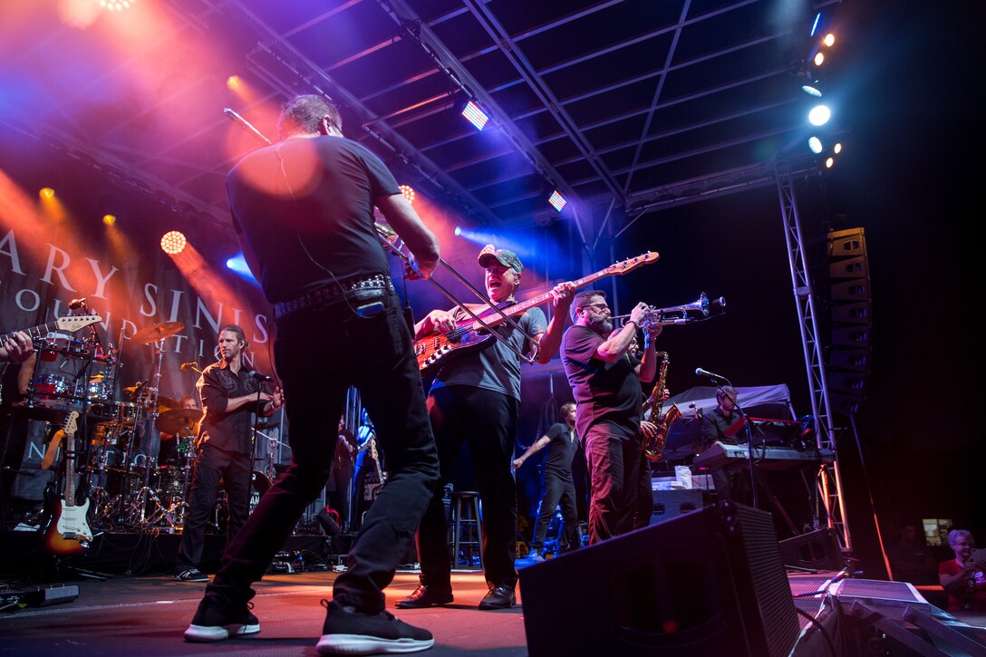 The Lt. Dan Band performs during the Fall Carnival at the Wire Mountain softball fields on Marine Corps Base Camp Pendleton, Sept. 13, 2019. The Fall Carnival was a free event hosted by the Gary Sinise Foundation to show support for service members, and featured a concert by actor Gary Sinise and the Lt. Dan Band. (U.S. Marine Corps photo by Lance Cpl. Alison Dostie)