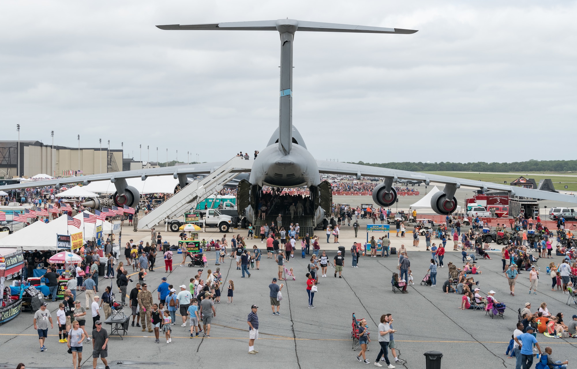 A C-5M Super Galaxy sits on the flight line during the 2019 Thunder Over Dover Air Show, Sept. 14, 2019, at Dover Air Force Base, Del. The event featured over 20 aircraft static displays, as well as numerous aerial demonstrations. (U.S. Air Force photo by Roland Balik)