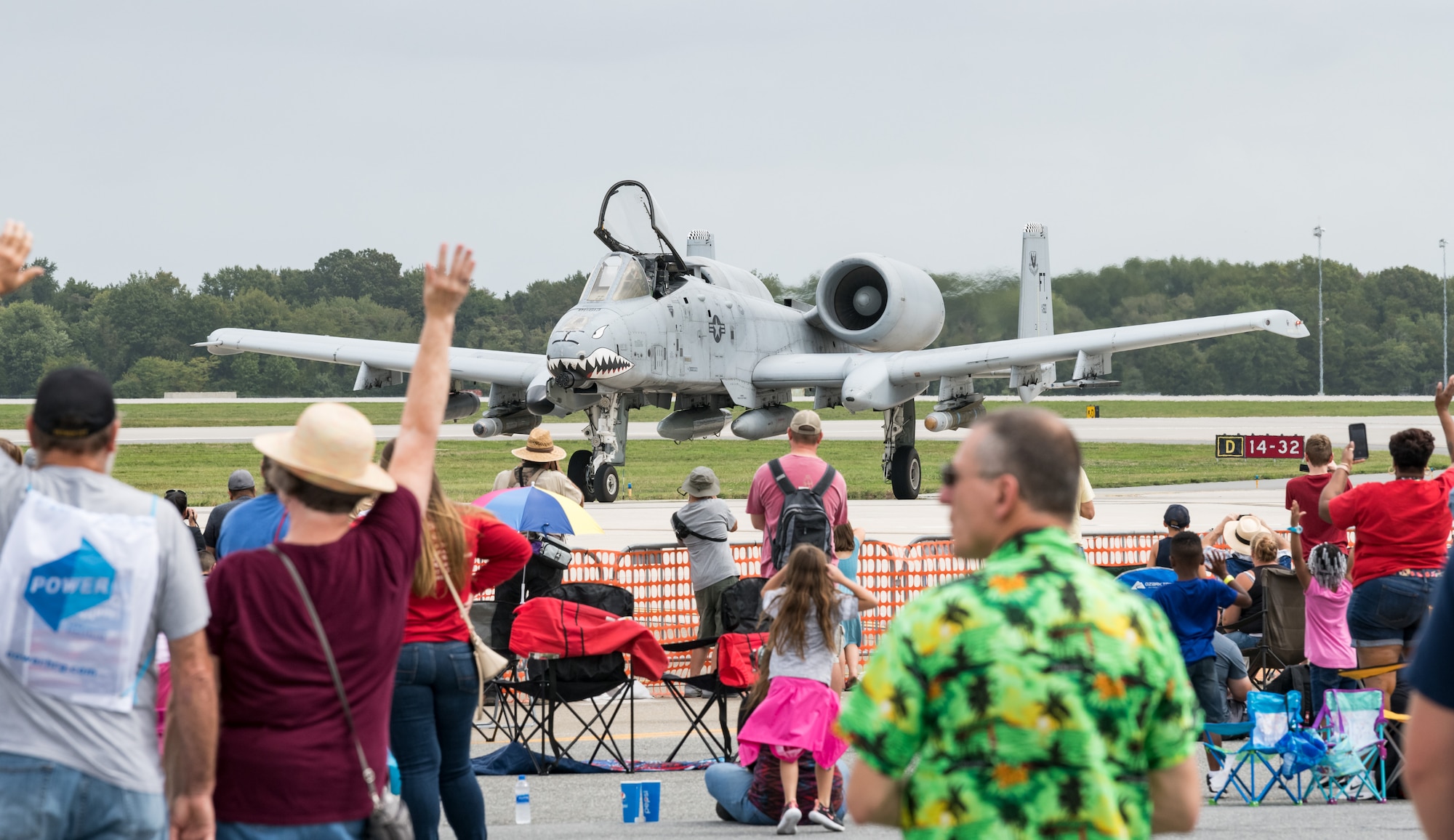 An A-10 Thunderbolt II taxis past spectators during the 2019 Thunder Over Dover Air Show, Sept. 14, 2019, at Dover Air Force Base, Del. The A-10, also known as the �Warthog,� was designed for close air support against enemy ground forces. (U.S. Air Force photo by Roland Balik)