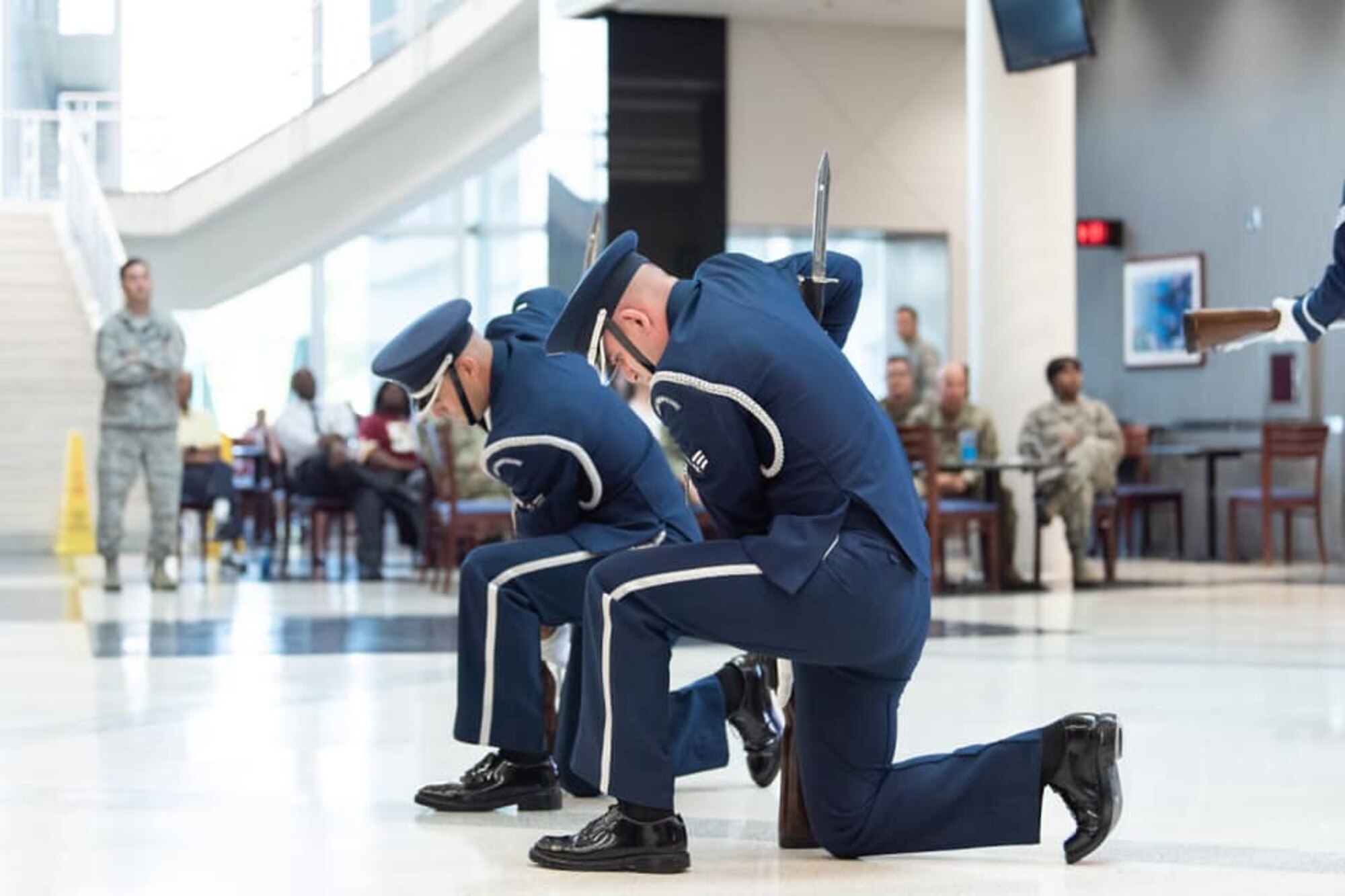 Members of the U.S. Air Force Honor Guard post the colors at the start of the Air Force 72nd Birthday celebration Sept. 12 hosted by the Defense Threat Reduction Agency at Fort Belvoir, Virginia.