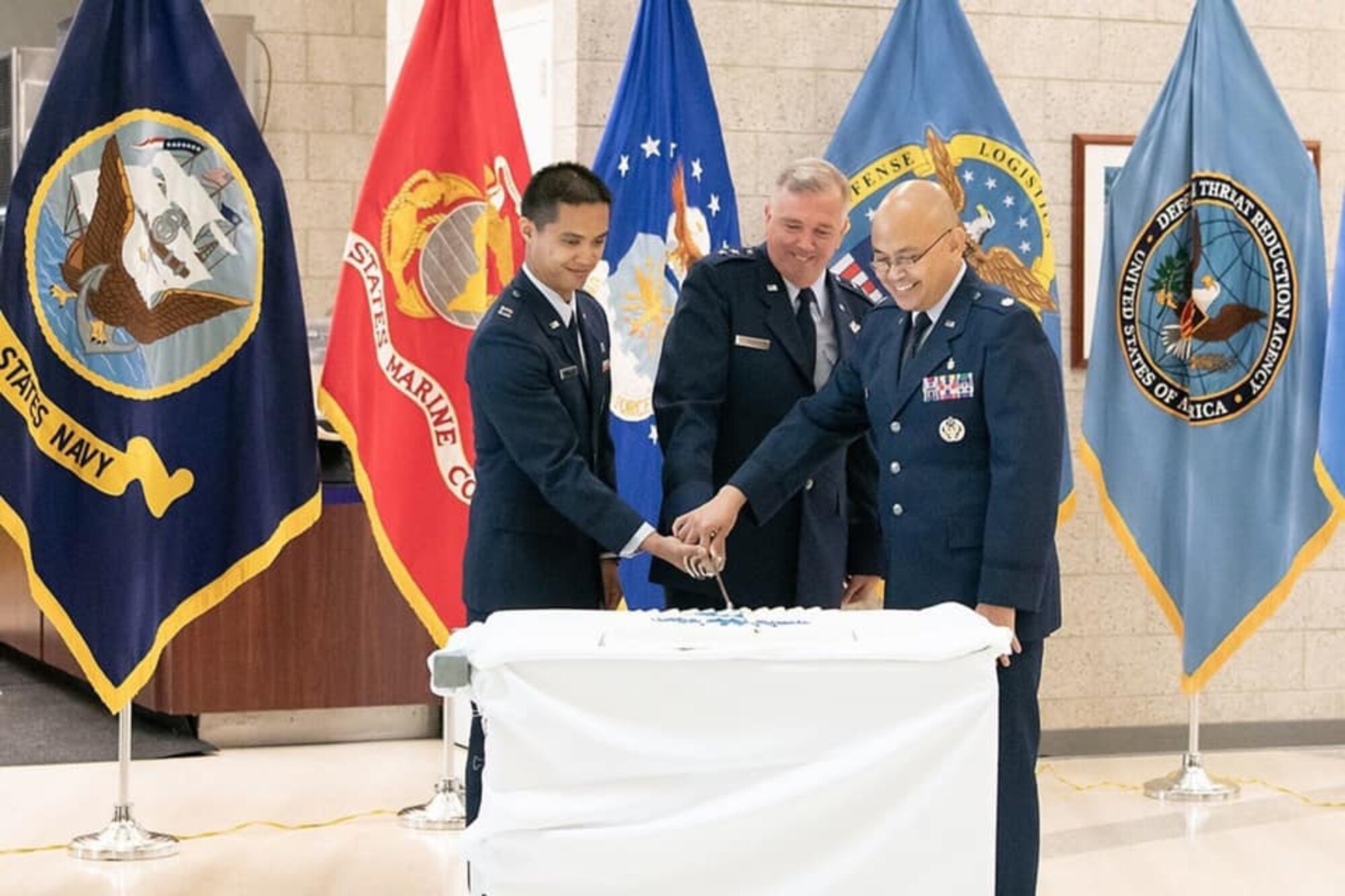 Members of the U.S. Air Force Honor Guard post the colors at the start of the Air Force 72nd Birthday celebration Sept. 12 hosted by the Defense Threat Reduction Agency at Fort Belvoir, Virginia.