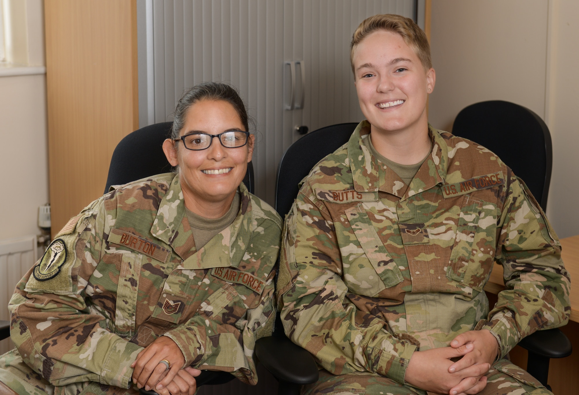 Technical Sergeant Laura Burton, non-commissioned officer in charge of relocations, and Airman 1st Class Ashley Butts, Outbound Journeyman, both assigned to the 509th Force Support Squadron, are deployed as the Personnel Contingency Operation team for the Bomber Task Force mission. They are responsible for the accountability of all Airmen deployed from Whiteman Air Force Base, Mo. during this mission. They also assist with any personnel needs that may arise during the Bomber Task Force.