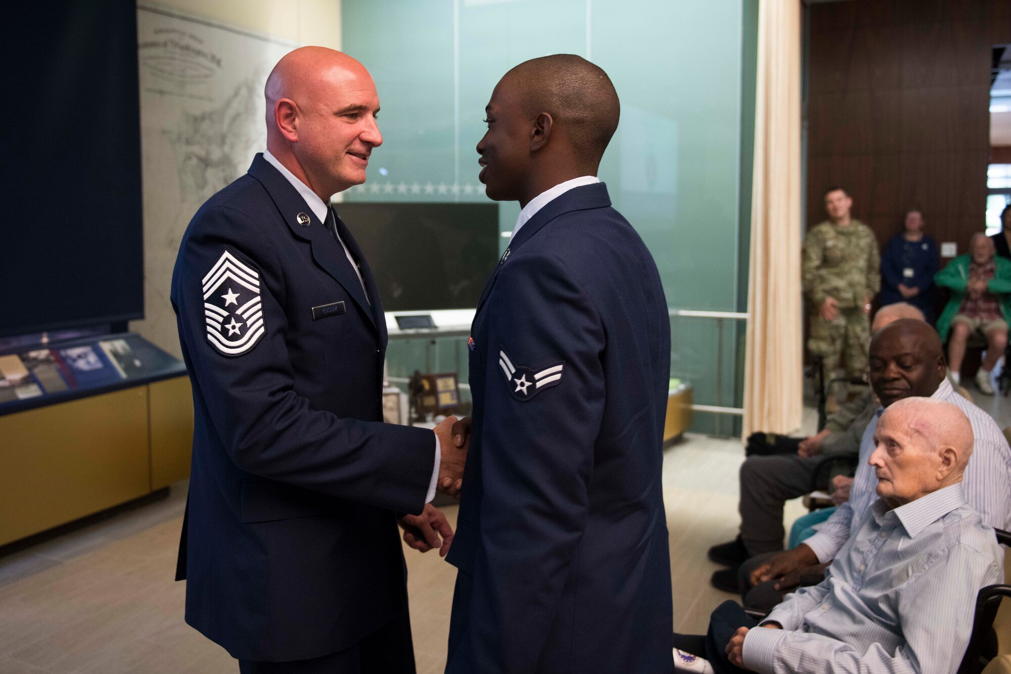 Chief Master Sgt. Christopher M. Yevchak, Air Force District of Washington command chief, speaks during the 72nd Air Force birthday event at the Armed Forces Retirement Home in Washington D.C., Sept. 13, 2019. (U.S. Air Force photo by Master Sgt. Michael B. Keller)