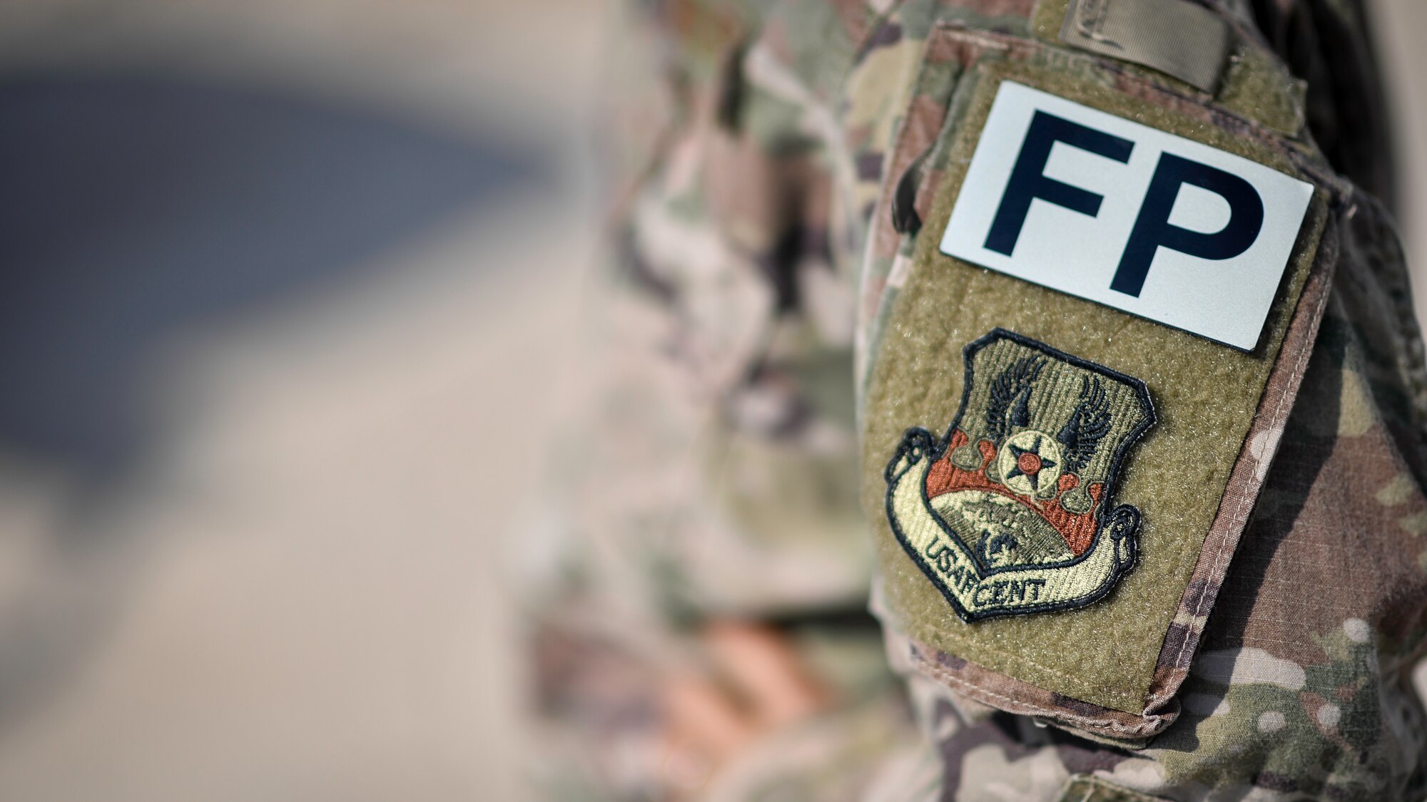 A force protection flight special duty patch is photographed at Ali Al Salem Air Base, Kuwait, Sept. 4, 2019. The force protection flight is assigned to the 386th Expeditionary Civil Engineer Squadron and is manned by 132 Airmen from over 91 different AFSCs from around the Air Force. (U.S. Air Force photo by Staff Sgt. Mozer O. Da Cunha)