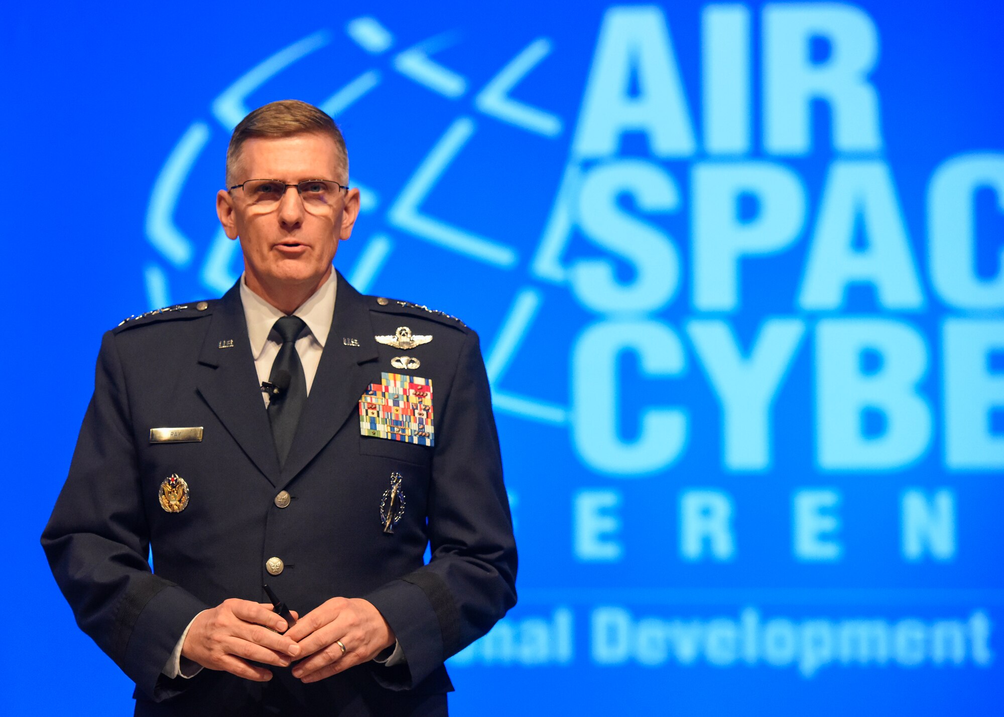Gen. Timothy Ray, Air Force Global Strike Command commander, discusses “Global Strike – The Critical Competitive Edge” during the Air Force Association Air, Space and Cyber Conference in National Harbor, Md., Sept. 17, 2019. The ASC Conference is a professional development seminar that offers the opportunity for Department of Defense personnel to participate in forums, speeches and workshops. (U.S. Air Force photo by Staff Sgt. Jeremy L. Mosier)