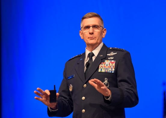 Gen. Tim Ray, Air Force Global Strike Command commander, discusses “Global Strike – The Critical Competitive Edge” during the Air Force Association Air, Space and Cyber Conference in National Harbor, Md., Sept. 17, 2019. From engaging speakers and panels focused on airpower, space, and cyber developments, to the technology exposition featuring the latest technology, equipment, and solutions for tomorrow’s problems, the conference has something for everyone. (U.S. Air Force photo by Staff Sgt. Jeremy L. Mosier)