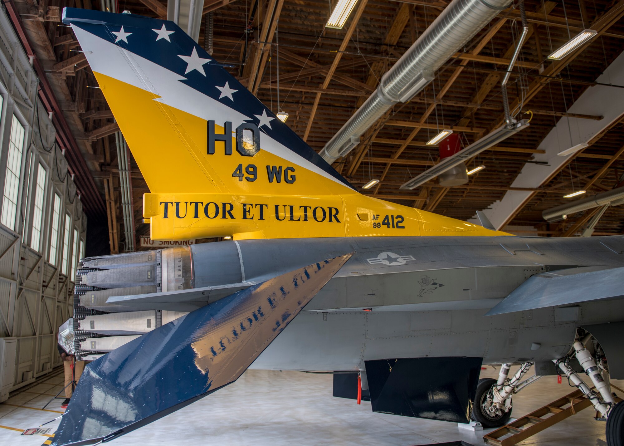 The 49th Wing’s newly painted Flagship was revealed at the Air Force Ball, Sept. 14, 2019, on Holloman Air Force Base, N.M. This is the first time Holloman accomplished a custom paint for its aircraft. (U.S. Air Force photo by Airman 1st Class Kindra Stewart)